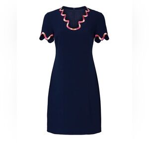 Trina Turk Navy Dress with Pink Scalloped Trim